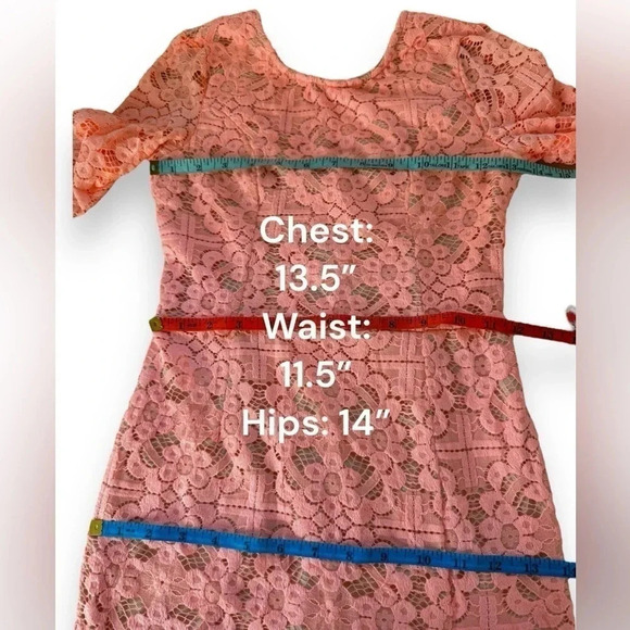 NWT Hello Molly Coral Lace Mini Dress - Size 8, Stretchy, Long Sleeve, Poly/Span - Picture 4 of 8